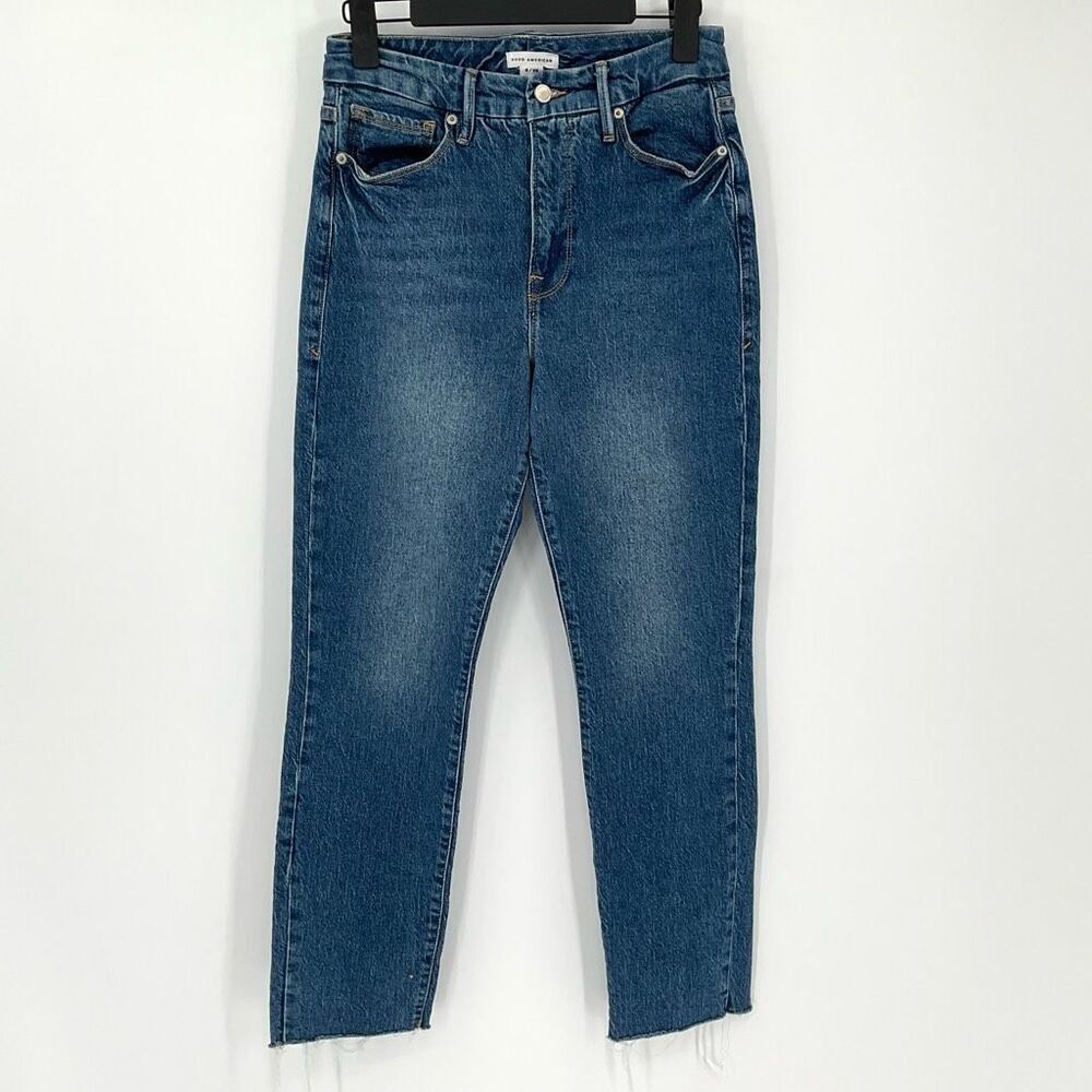 Good American Good Classic Hi Rise Crop Raw‎ Hem Skinnyish Jeans Women 6/28
